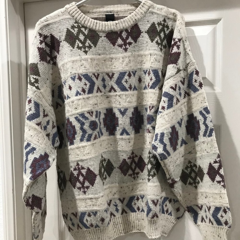 Men's Long Sweater Wool Crewneck - L